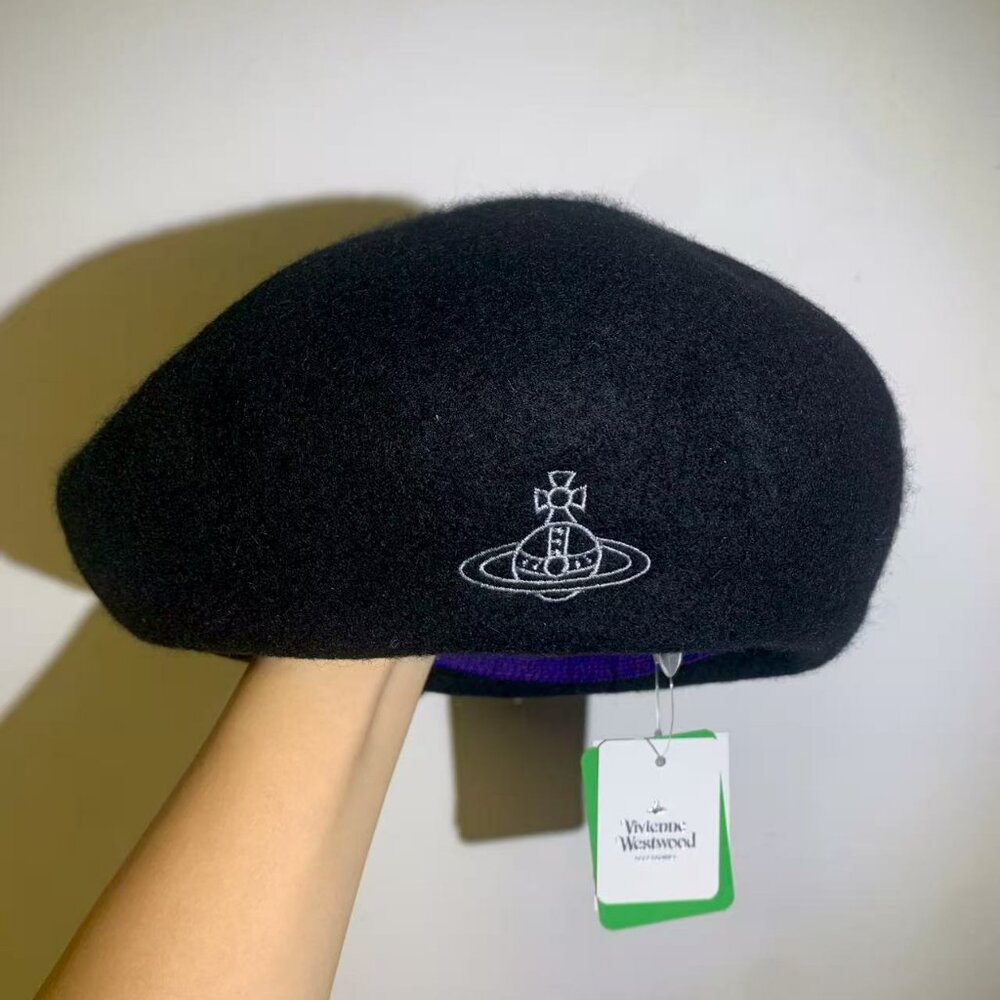 Vivienne Westwood beret hat cap Black orb embroidery wool Ladies